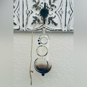 Air Plant Hanger - Hand Blown Glass - Clear Glass - Blue Accents - Triple Holder